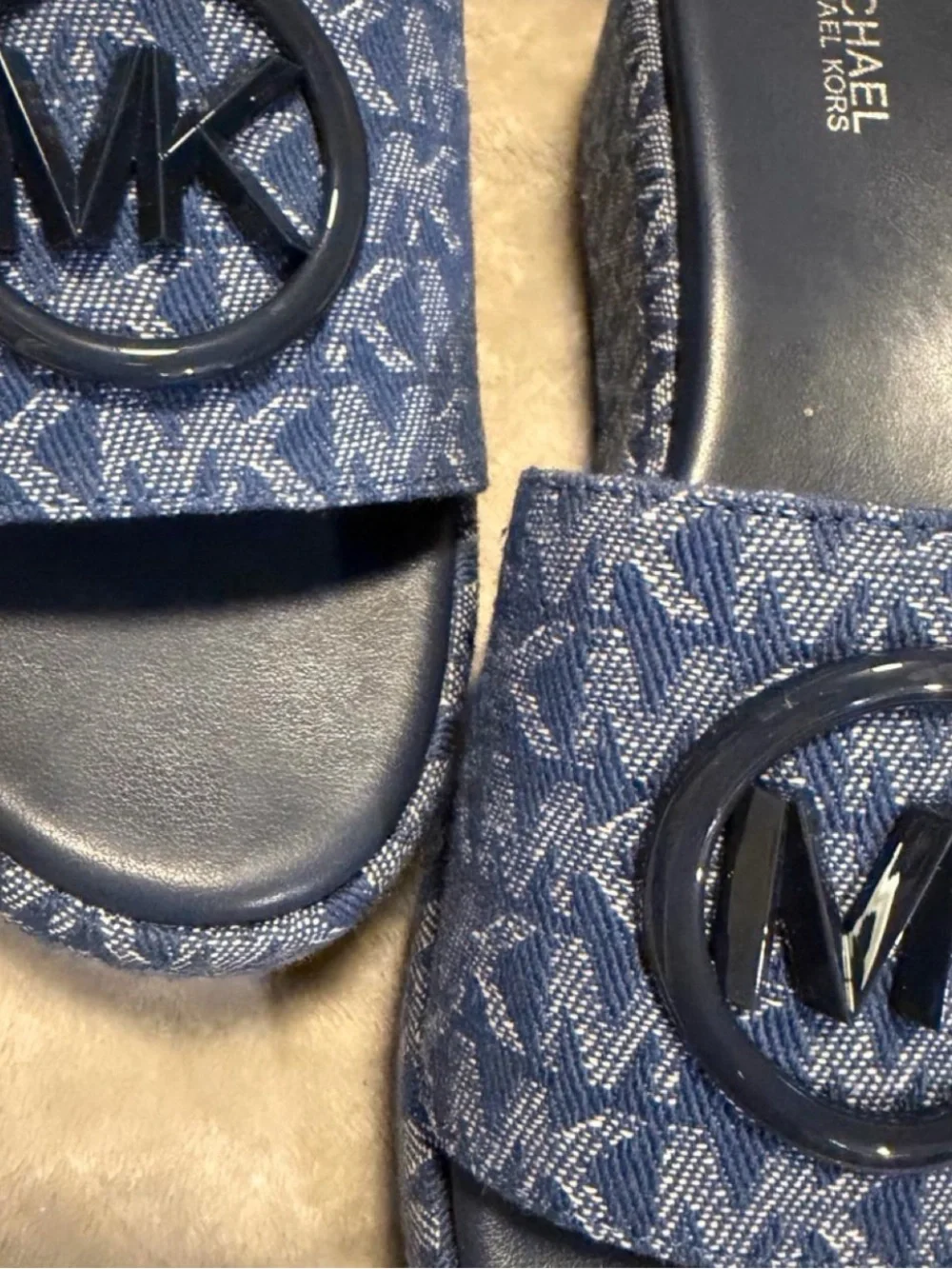 Michael Kors Blue Denim MK Logo Platform Slides